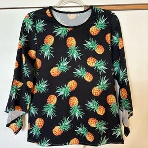 Tropical Pineapple Print Long Sleeve Women's Top